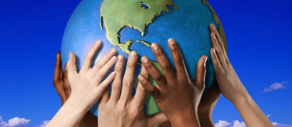 People holding globe